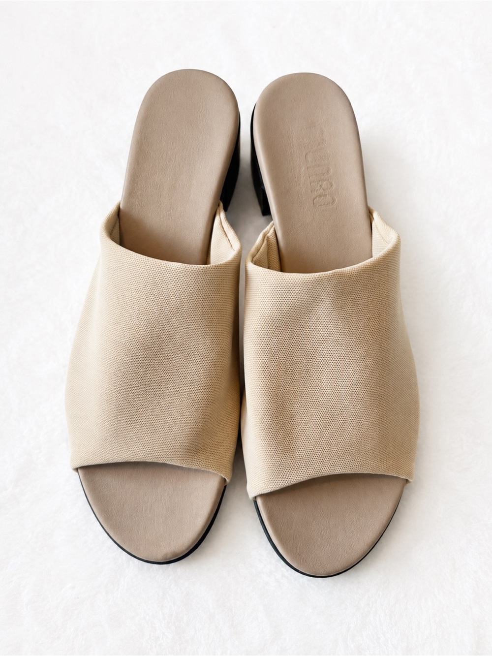 Neutral Beige Block Heel Mules | Open Toe Slip-On Heels size 7